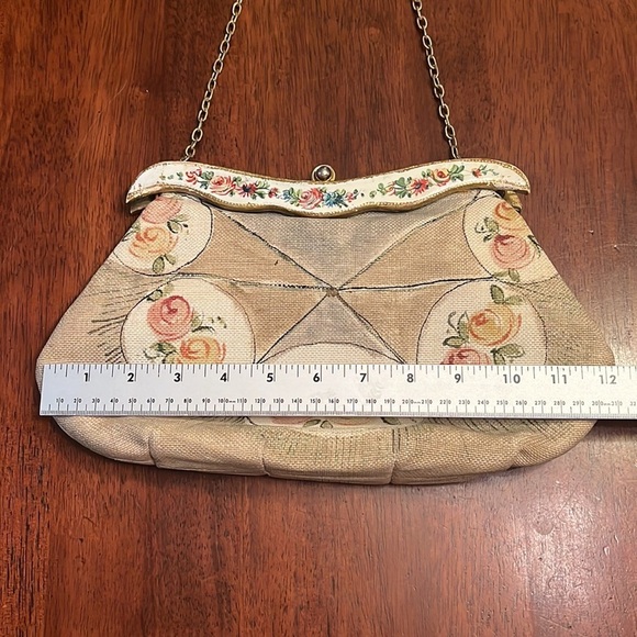 Vintage handbag purse Gladys Golden made in Italy painted burlap  chain strap - Picture 5 of 10